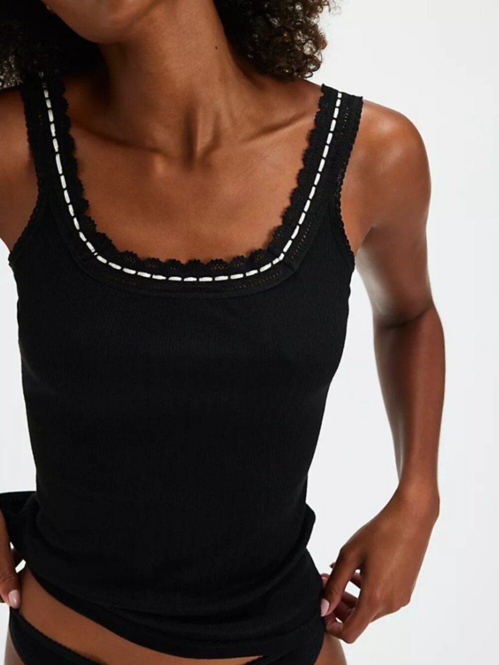 NEW Free People Only You Black Tank Top w/ Ribbon Detail Size XL